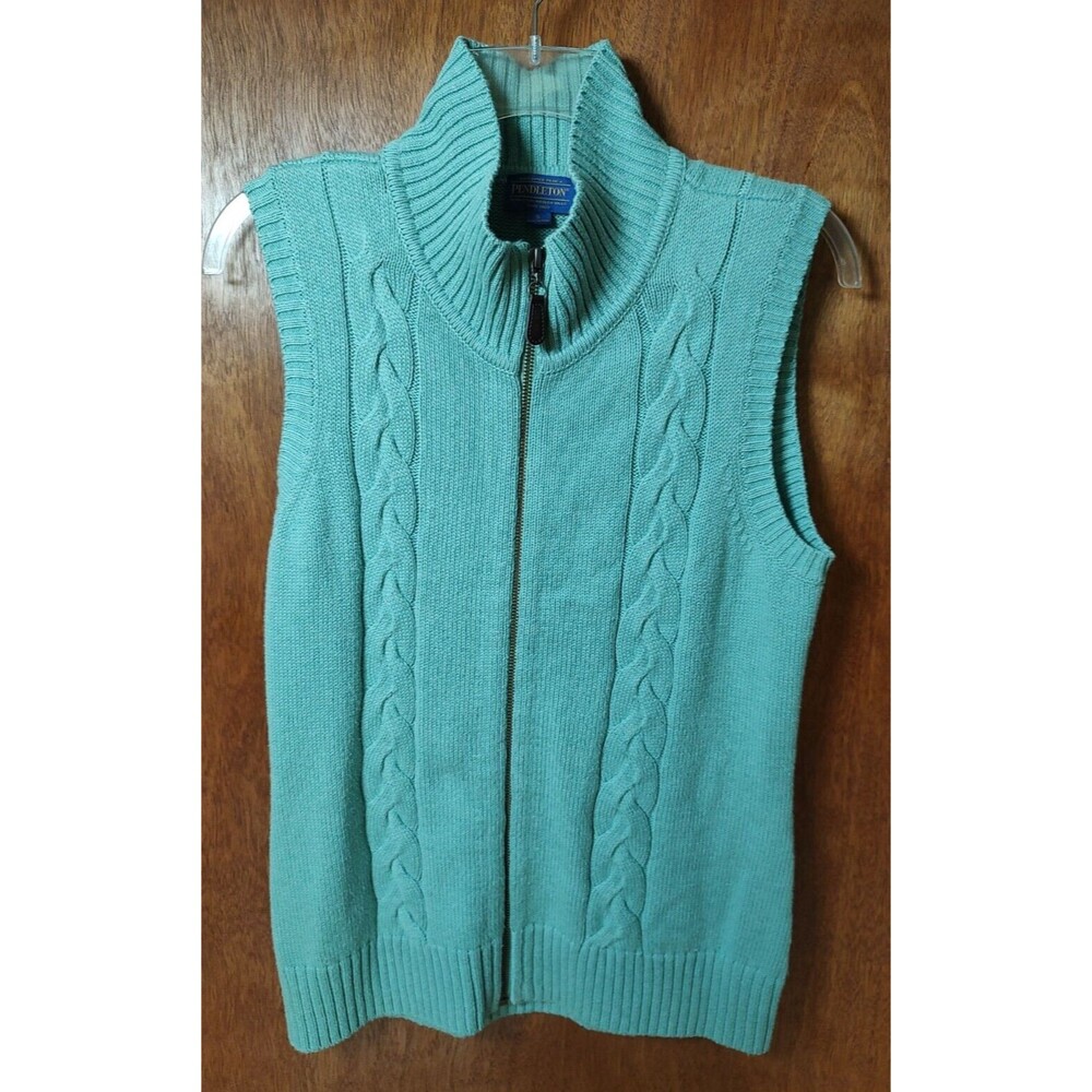 Pendleton Size S Full Zip Cable Knit Turquoise Sw… - image 4